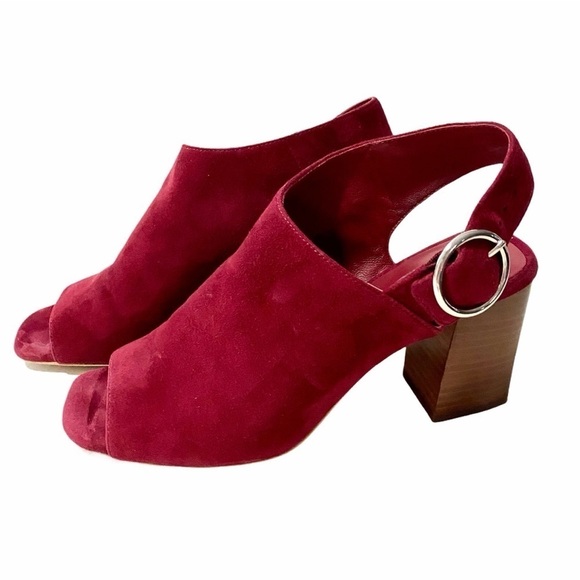 VIA SPIGA Burgundy Suede Slingback Sandals 6.5M Block Chunky Heels Leather - Picture 2 of 14